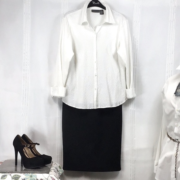 VTG Relativity White Semi Sheer Textured Cotton Long Sleeve Blouse - Picture 7 of 7